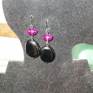 Elegant Black and Pink Dangle Earrings